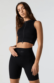 Seamless High-Neck Zip Crop Top