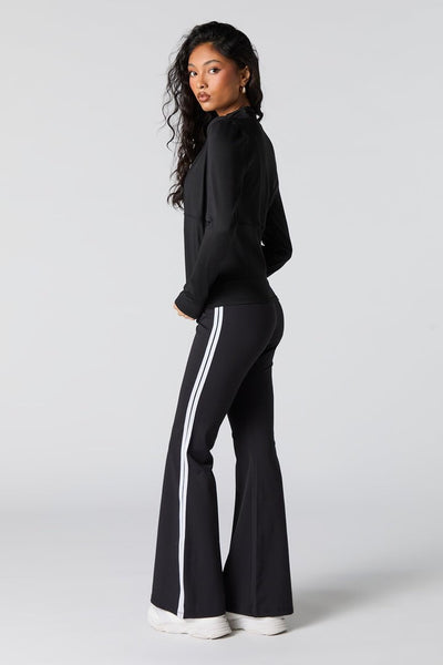 STRIPE FLARE SLACKS【BLACK】 Black Stripe Belted Flare Trousers | Zocha – motelrocks-com-us