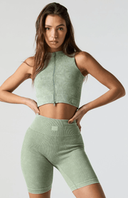 Seamless High-Neck Zip Crop Top