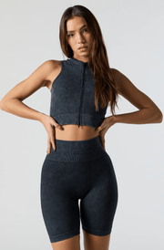 Seamless High-Neck Zip Crop Top