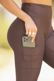 High-Rise Butt Lift Cargo Leggings - Brown